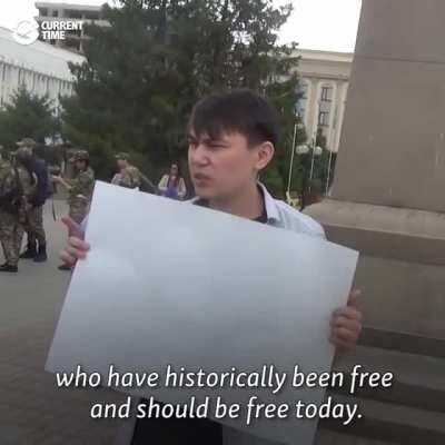 Man was arrested for holding a blank poster in Kazakhstan