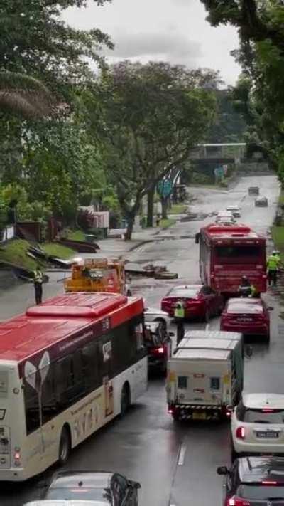 Something blew apart this house’s wall along Dunearn Road, blocking off the entire street.