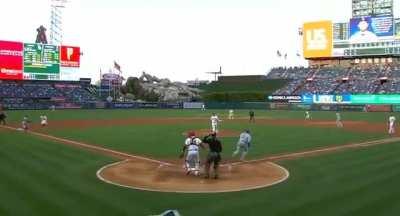 Mookie Betts gets Cup checked at 3rd base