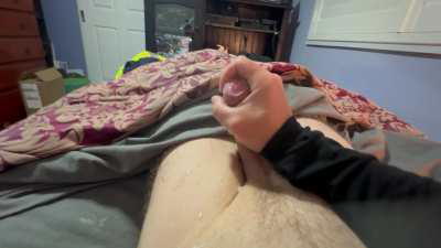 Cum all over the place! You know you shoot far when your cum shoots over the furniture near your bed 🤭