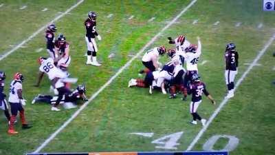 Giddily triumphant celebration by #48 (long snapper Patrick Scales)