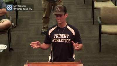 Man provides a conspiracy theory stream of consciousness public comment regarding a face mask ordinance at City Council Meeting