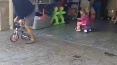 What could go wrong attaching a toy car to a bike