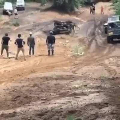 Trying to turn over a Jeep with the boys