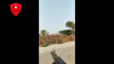Another view of guerrillas ambushing junta convoy in Sagaing Region, Burma. A civilian bus near the convoy unfortunately got caught in crossfire [3/4; music from source]