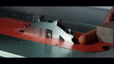 Sawstop at 19,000FPS, the stopping force is so strong it broke the blade teeth right off