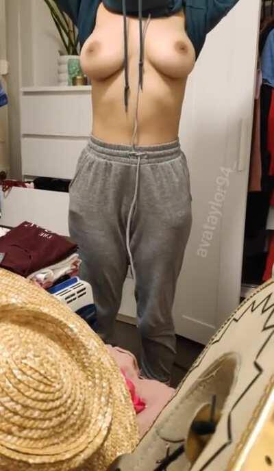 Busy tidying my room but there's always time for a titty drop 💋 (OC)