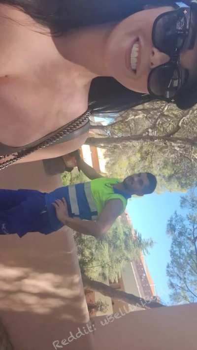 This was CRAZY but I think this guy enjoyed seeing me wearing a see through mini skirt and flashing my pussy in a micro thong on my walk through town today