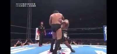 Shibata takes Ishii’s Chop & does a Kip Up Forearm Combo to drop Tomohiro Ishii at NJPW Wrestle Kingdom 10 (2016)