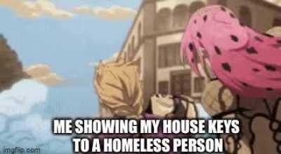 Me showing my house keys to a homeless person