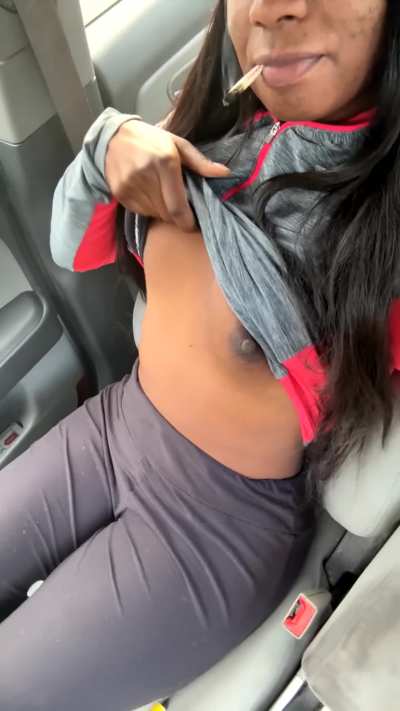 Smoking and flashing my small boobs