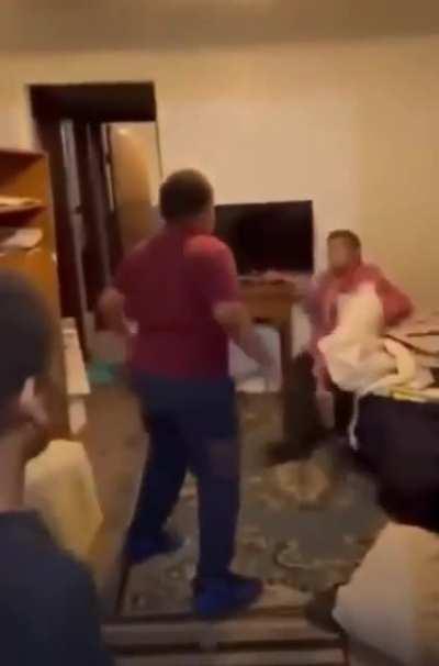 kid kicks grandma in stomach