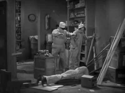 Moe Howard really broke three ribs doing this pratfall