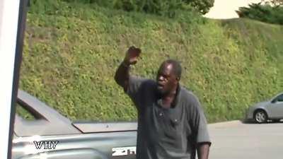 Asking a stranger to say something on camera. 