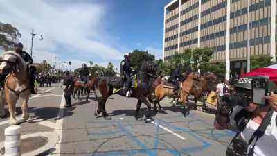Police pushing crowds with horses and tear gas at L.A. no kings protest