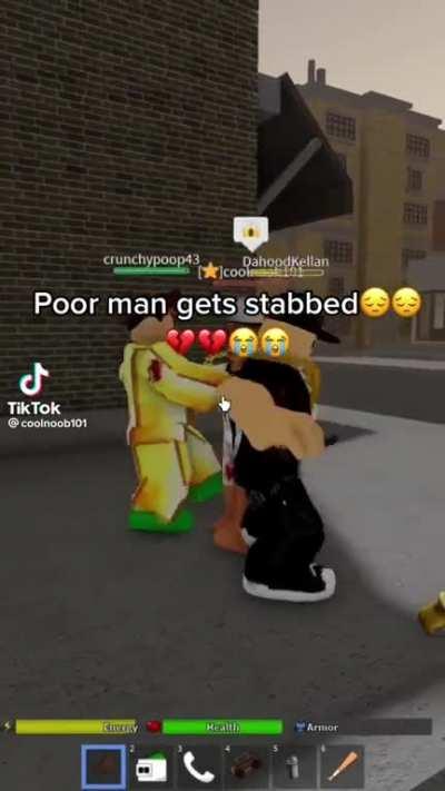 Violent horrific scene of two thugs stabbing an innocent bystander