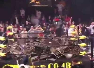 Fans bury wrestlers in steel chairs