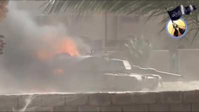 US Abrams knocked out (Cooking off) by an IED. Ramadi, Iraq 2006.