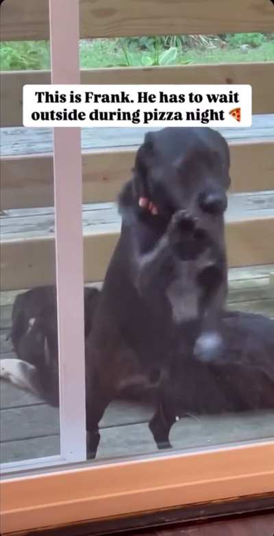 Someone has to stay outside when the pizza arrives.