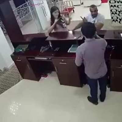 Violent abusive boyfriend attacks girlfriend in hotel lobby, but it backfires badly on him 😭
