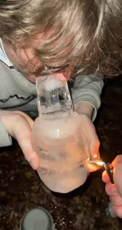 A bong entirely I made out of ice only using two solo cups and a plastic bowl in use!