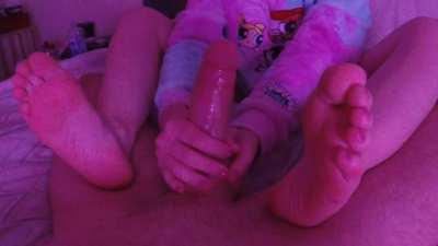 Mommy never neglects the balls when jerking her best boy