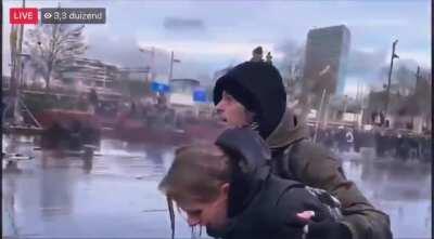 Water cannon used during today's protest in the Netherlands
