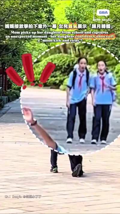 Daughter shows her new skill to Mom & other students are impressed [moonkick & twist]