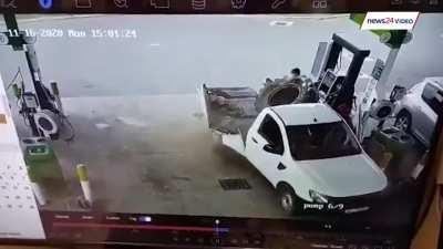 You definitely shouldn't sit on a tractor tire while pumping it with air.