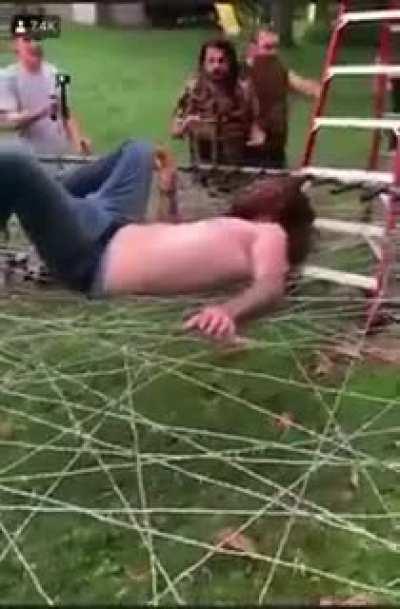 Barbed wired trampoline.