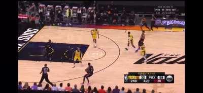 Lebron gives up and stops playing, leading to the Suns break.