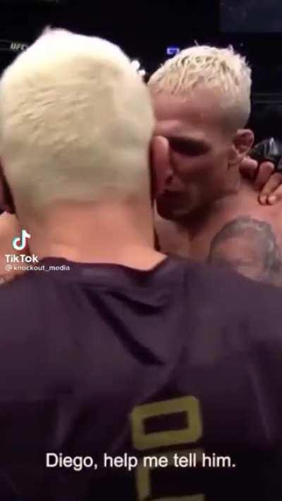 Charles Oliviera has some words for Dustin Poirier after the fight.