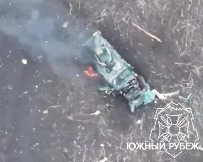 FPV drones knocking out an American International MaxxPro armored vehicle blown up on a mine near the village of Ulakly in the Kurakhov direction.