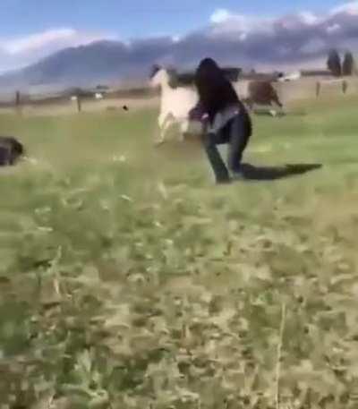 Popping a bottle while riding a horse