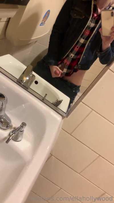  Beautiful TransGirl bathroom Cumshot 