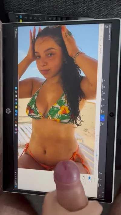 Drenching a bikini slut. How many ropes of cum do you count?