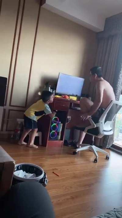 Watch dad die inside when kid turn off PC