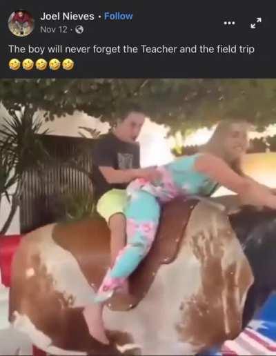 Teacher teachs his student how to ride... A bull