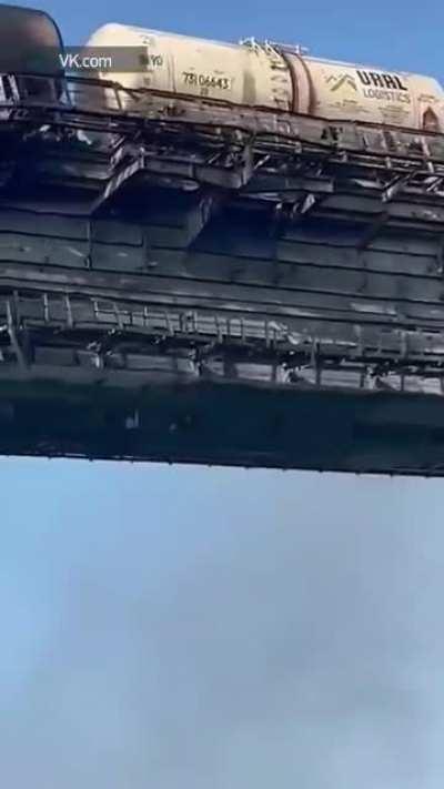 Daytime footage of the extensive damage to the Kerch Bridge