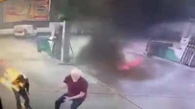 Setting yourself on fire at a petrol station