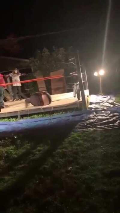 WCGW jumping down from the top rope