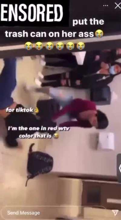 She put a TRASH CAN on her head 😂😂😂