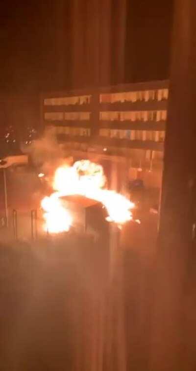 Close up of a firebomb set off by anti covid rioters in my good old birthplace of Osdorp in The Netherlands.