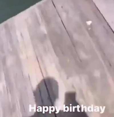 Trying to hit a golf ball between the birthday boy’s legs…