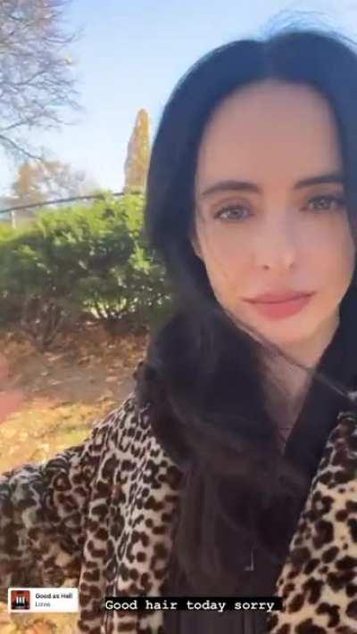 Krysten showing off her raven hairs on Instagram.