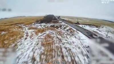 Fiber Optic Drone double tap on an M1A1 Abrams tank in Kursk in December 2024