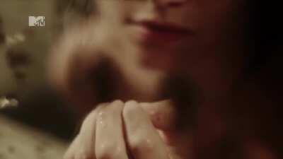 Bianca Comparato (brazilian actress known for Netflix's 3%) looking at her nude body