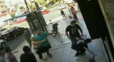 Hit an old man, would get jab till knocked out by another man