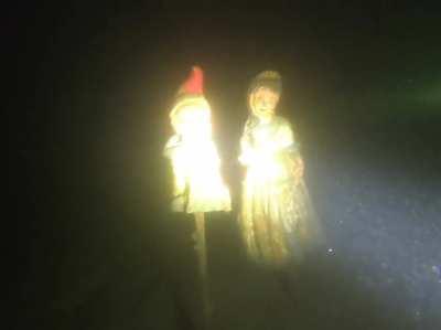 Found these two garden gnomes in Lake of Zurich while diving at night, scared the shit outta me for a sec