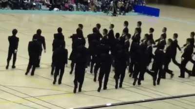 Japanese High School students demonstrating precision walking